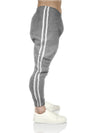 Mens Fleece Skinny Track Pants Jogger Gym Casual Sweat Trackies Warm Trousers - Grey Marle/White Stripe - M