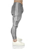 Mens Fleece Skinny Track Pants Jogger Gym Casual Sweat Trackies Warm Trousers - Grey Marle/White Stripe - S