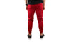 Mens Skinny Track Pants Joggers Trousers Gym Casual Sweat Cuffed Slim Trackies Fleece - Red - L