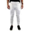 Mens Skinny Track Pants Joggers Trousers Gym Casual Sweat Cuffed Slim Trackies Fleece - White - 3XL