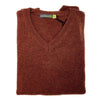 100% Shetland Wool V Neck Knit Jumper Pullover Mens Sweater Knitted - Rust (54) - 5XL