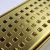 1200mm Bathroom Shower Brushed Brass Grate Drain w/ Centre outlet Floor Waste Square Pattern