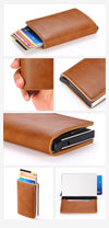 RFID Blocking Quality Leather Credit Card Holder Wallet With Pop Up Card Case