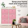 Home Master 6 Drawer Pine Wood Storage Chest Pink Fabric Baskets 70 x 80cm